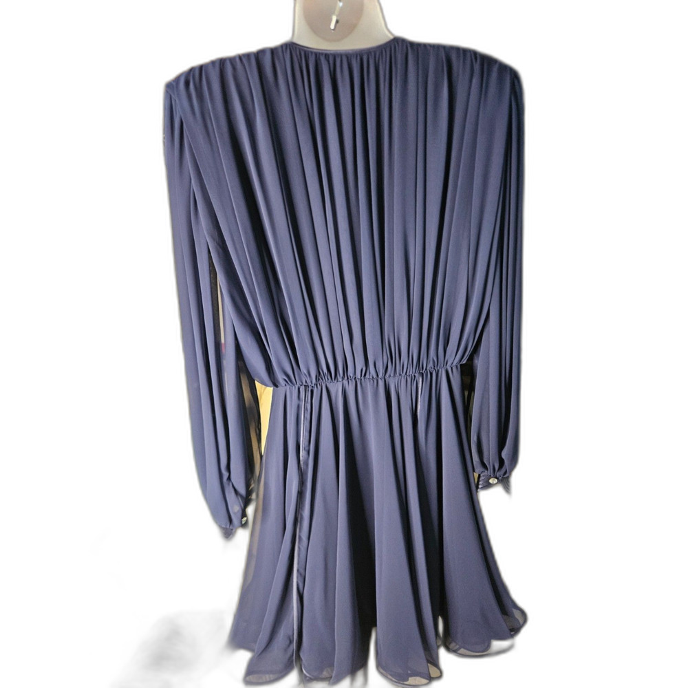 Wayne Clark Vintage Navy Blue Chiffon Dress Sz M Layered Sheer LIned Scarf Flowy - Picture 5 of 10